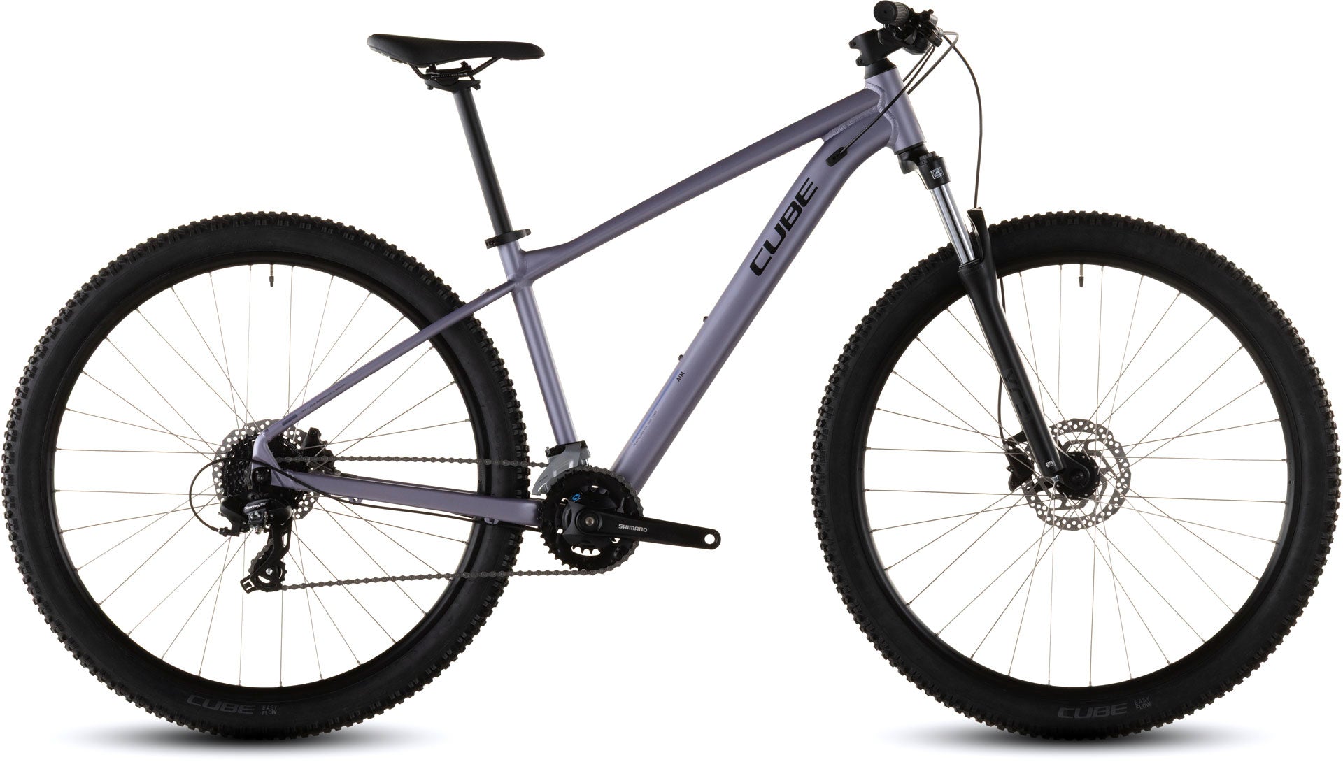Bicicleta de montaña CUBE Aim ONE 2026 color lightpurple & chrome vista lateral completa