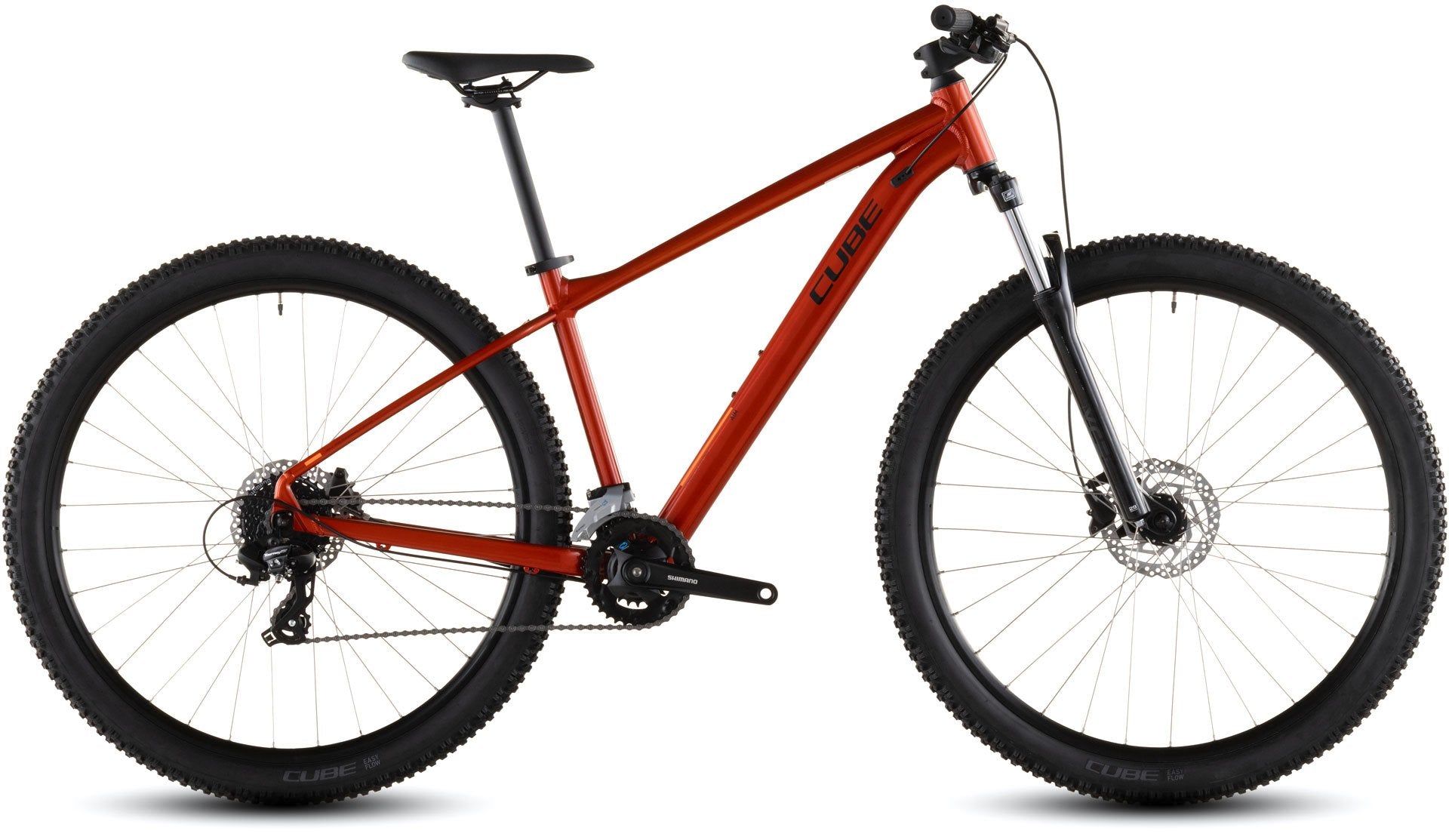 Bicicleta de montaña CUBE Aim ONE 2026 color sundowner & black vista lateral completa